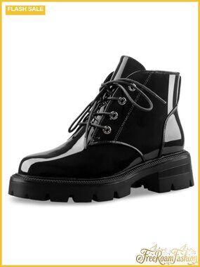 Patent Leather Platform Lug Sole Chunky Ankle Combat Booties Women's